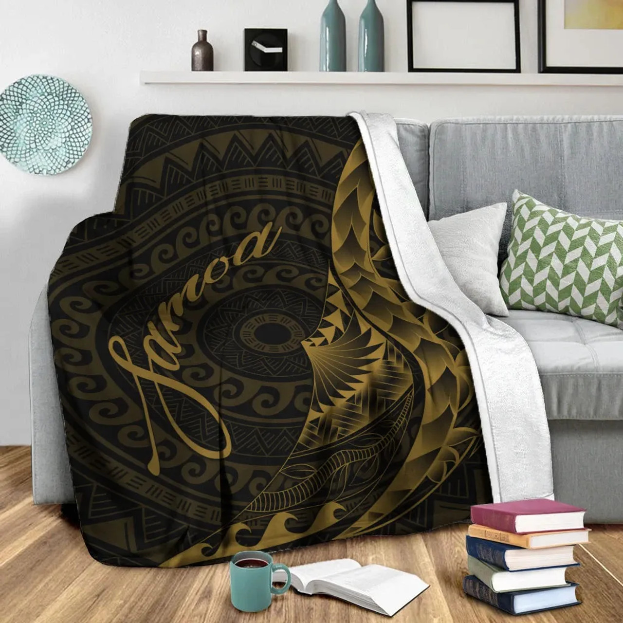 Samoa Premium Blanket - Polynesian Pattern Style Gold Color 2