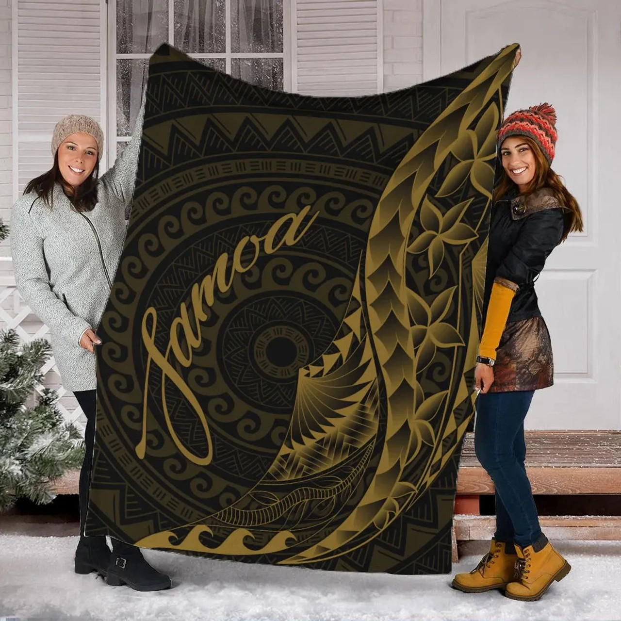 Samoa Premium Blanket - Polynesian Pattern Style Gold Color 5