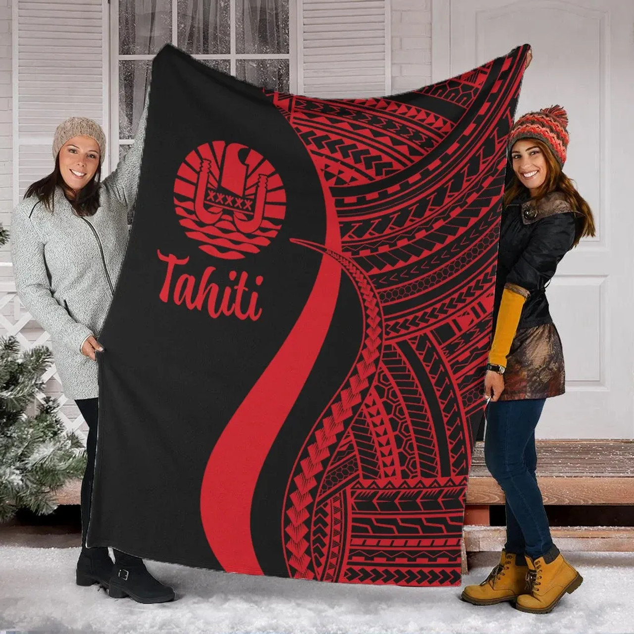 Tahiti Premium Blanket - Red Polynesian Tentacle Tribal Pattern 1