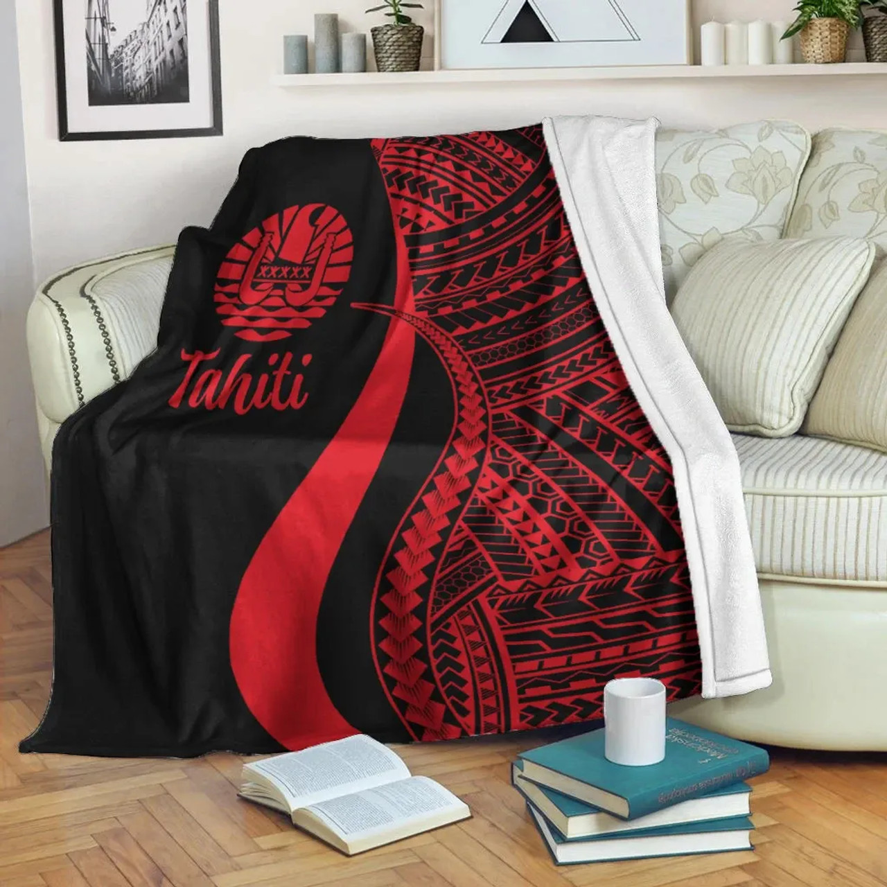 Tahiti Premium Blanket - Red Polynesian Tentacle Tribal Pattern 2