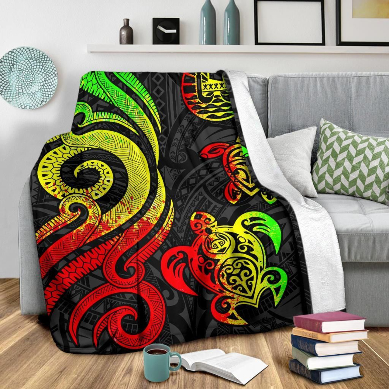 Tahiti Polynesian Premium Blanket - Reggae Tentacle Turtle 3