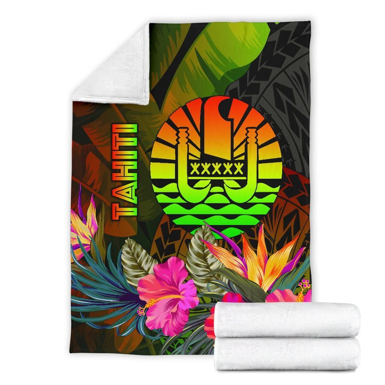 Tahiti Polynesian Premium Blanket -  Hibiscus and Banana Leaves 7
