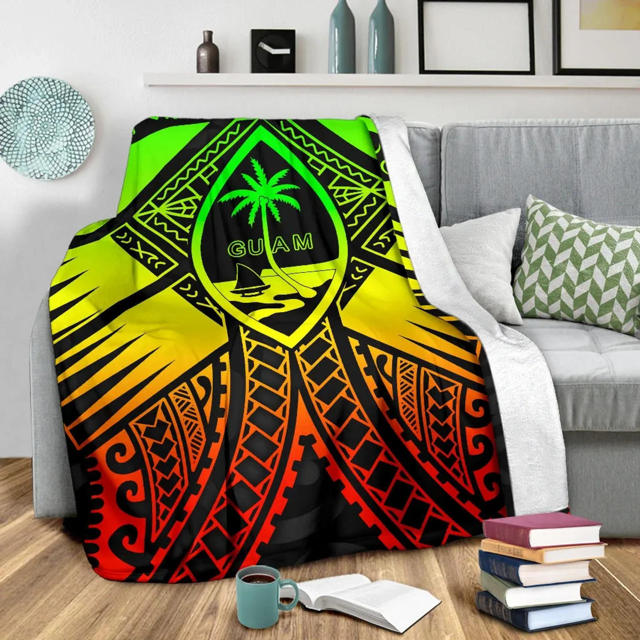 Guam Polynesian Premium Blanket - Guam Reggae Seal with Polynesian Tattoo 3