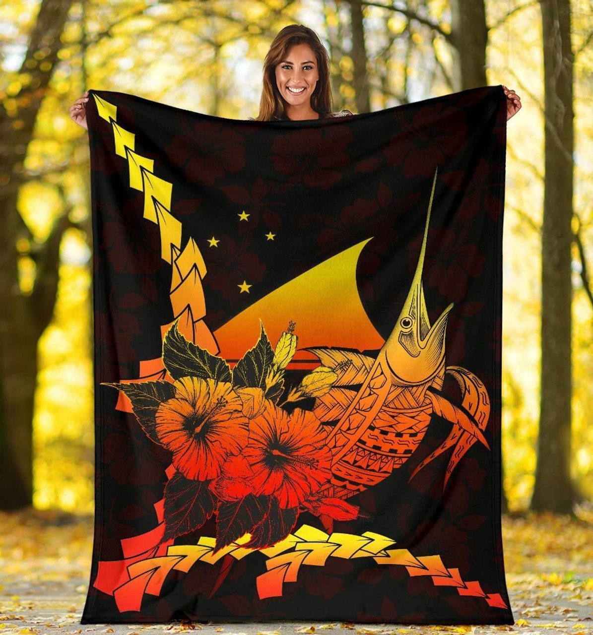 Tokelau Polynesian Premium Blanket - Swordfish With Hibiscus 5