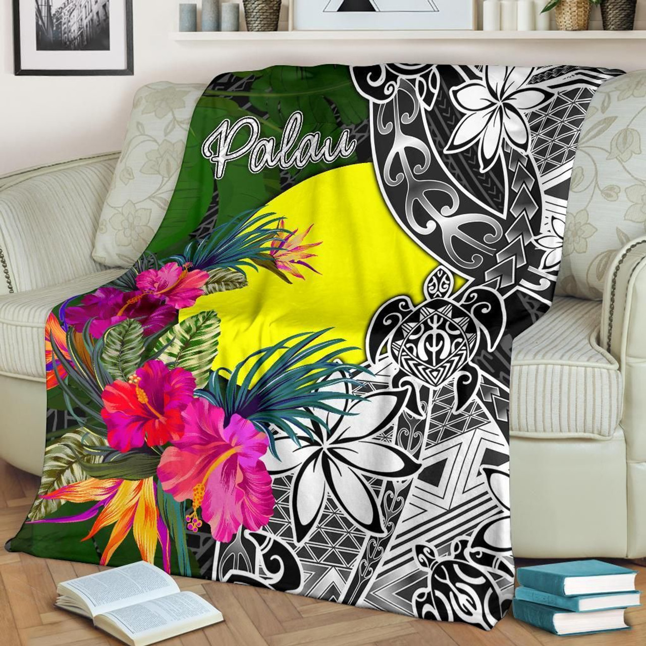 Palau Premium Blanket - Turtle Plumeria Banana Leaf 2