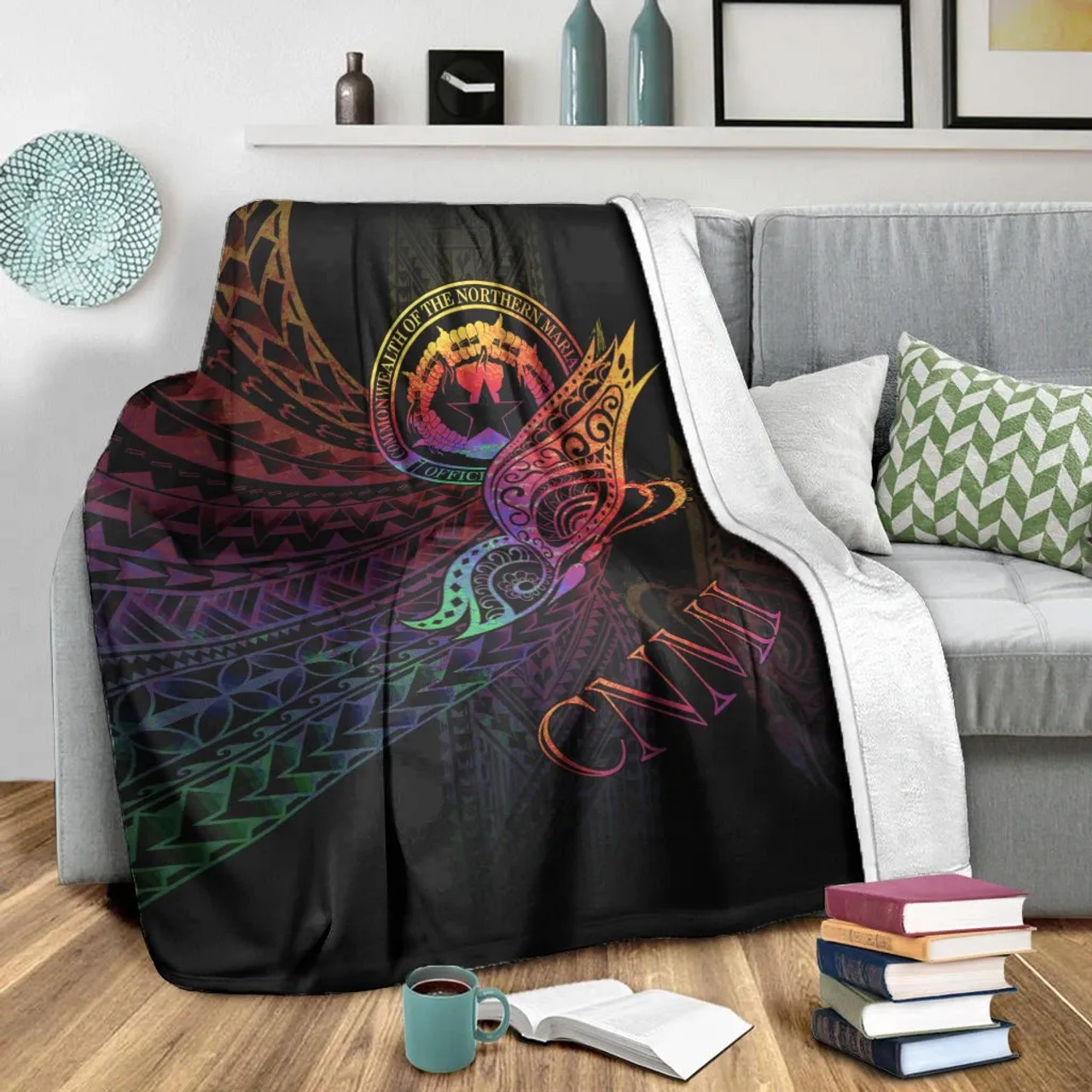 Northern Mariana Islands Premium Blanket - Butterfly Polynesian Style 3
