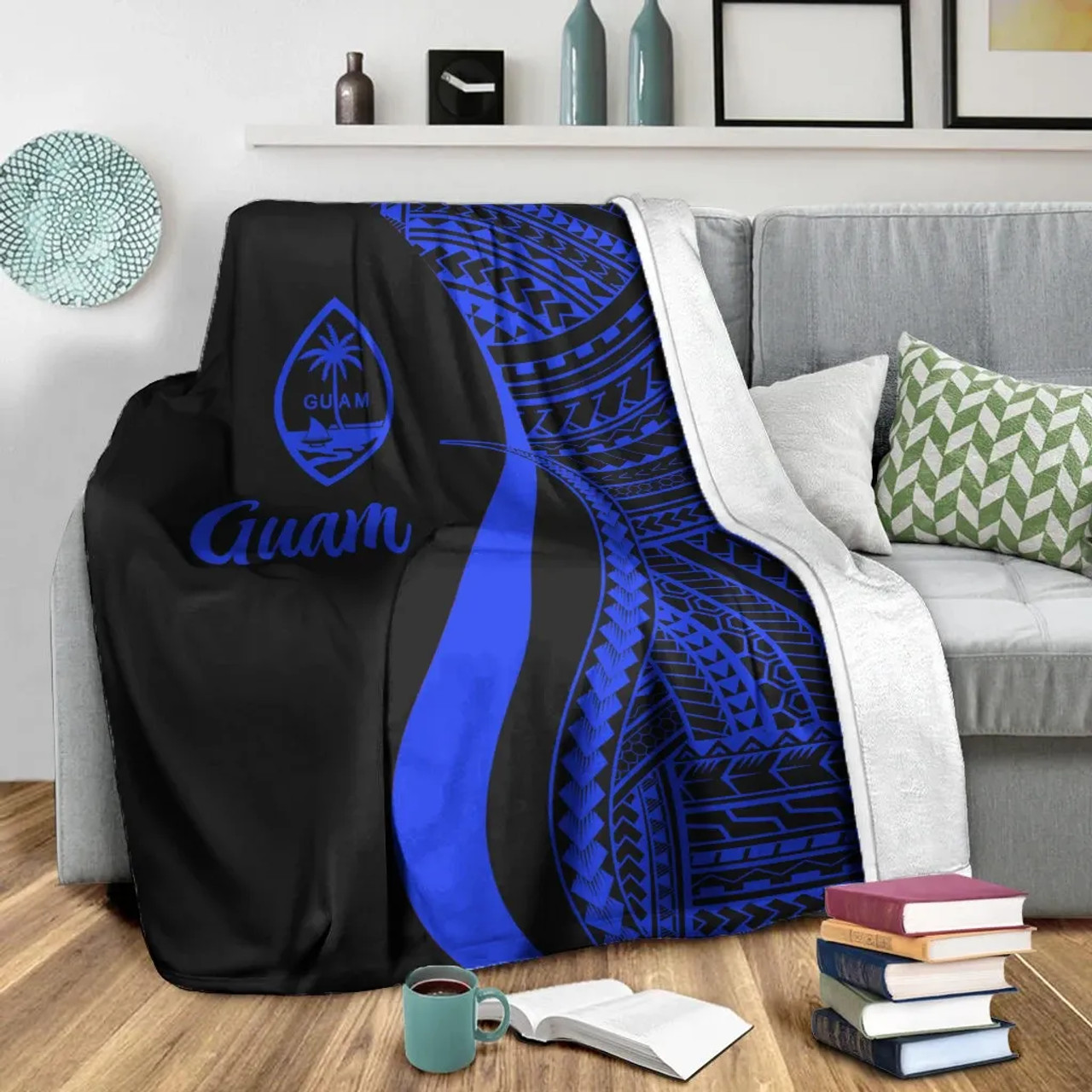 Guam Premium Blanket - Blue Polynesian Tentacle Tribal Pattern 4