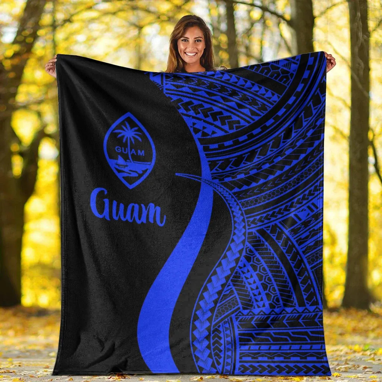 Guam Premium Blanket - Blue Polynesian Tentacle Tribal Pattern 6