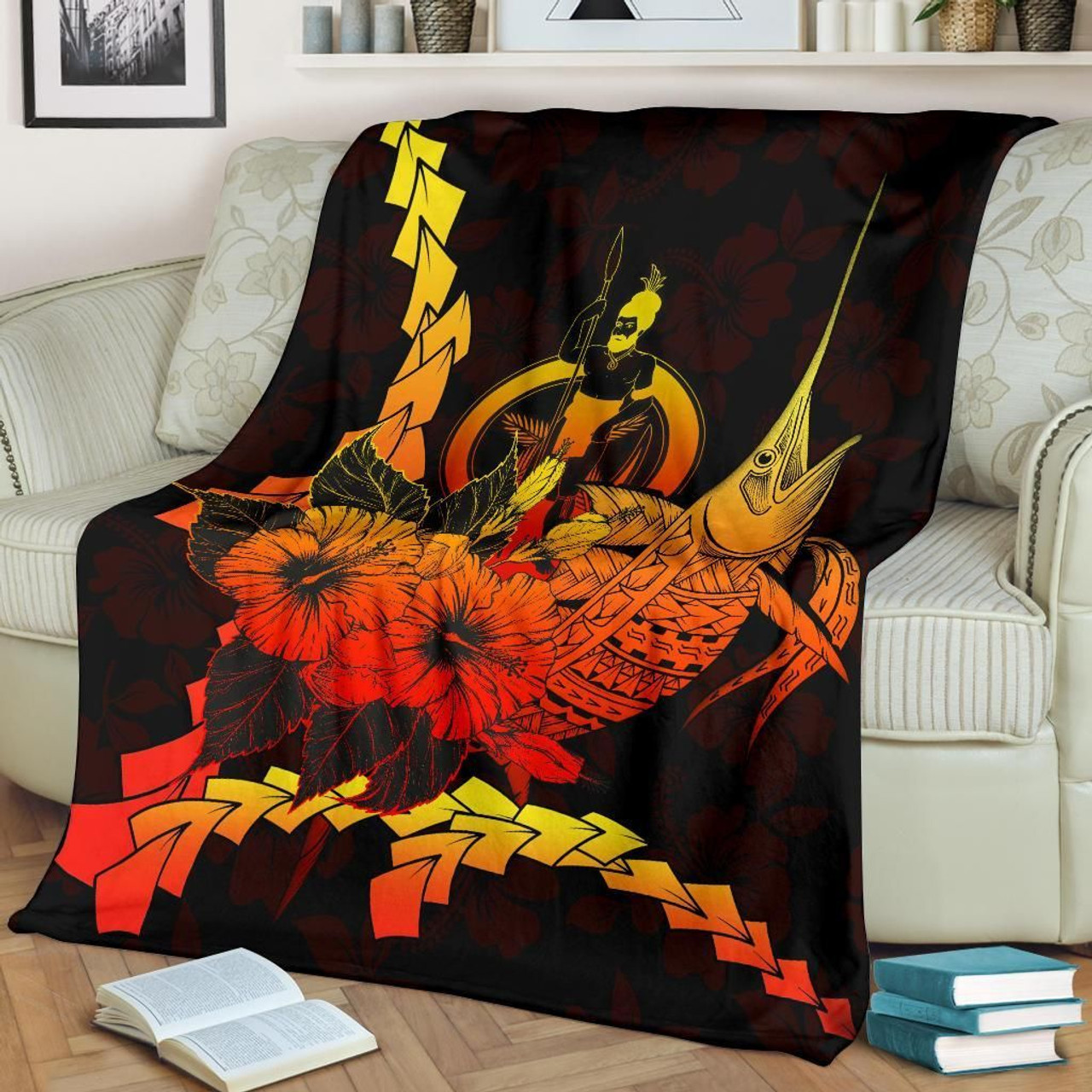 Vanuatu Polynesian Premium Blanket - Swordfish With Hibiscus 2