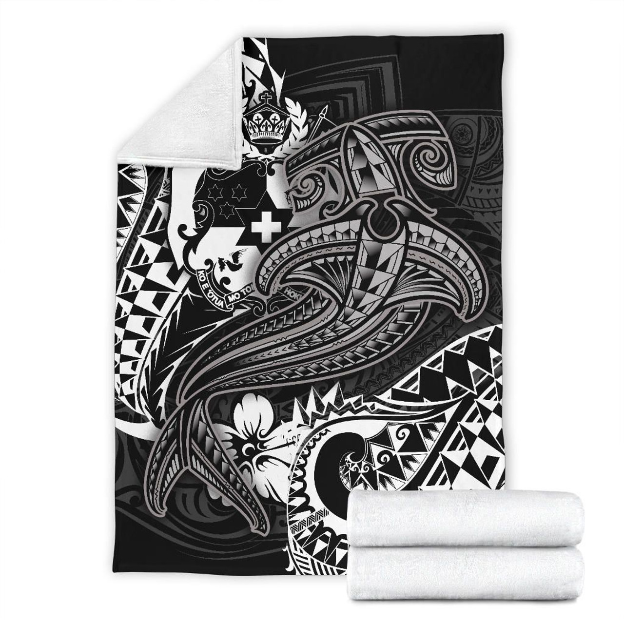 Tonga Premium Blanket  - White Shark Polynesian Tattoo 7