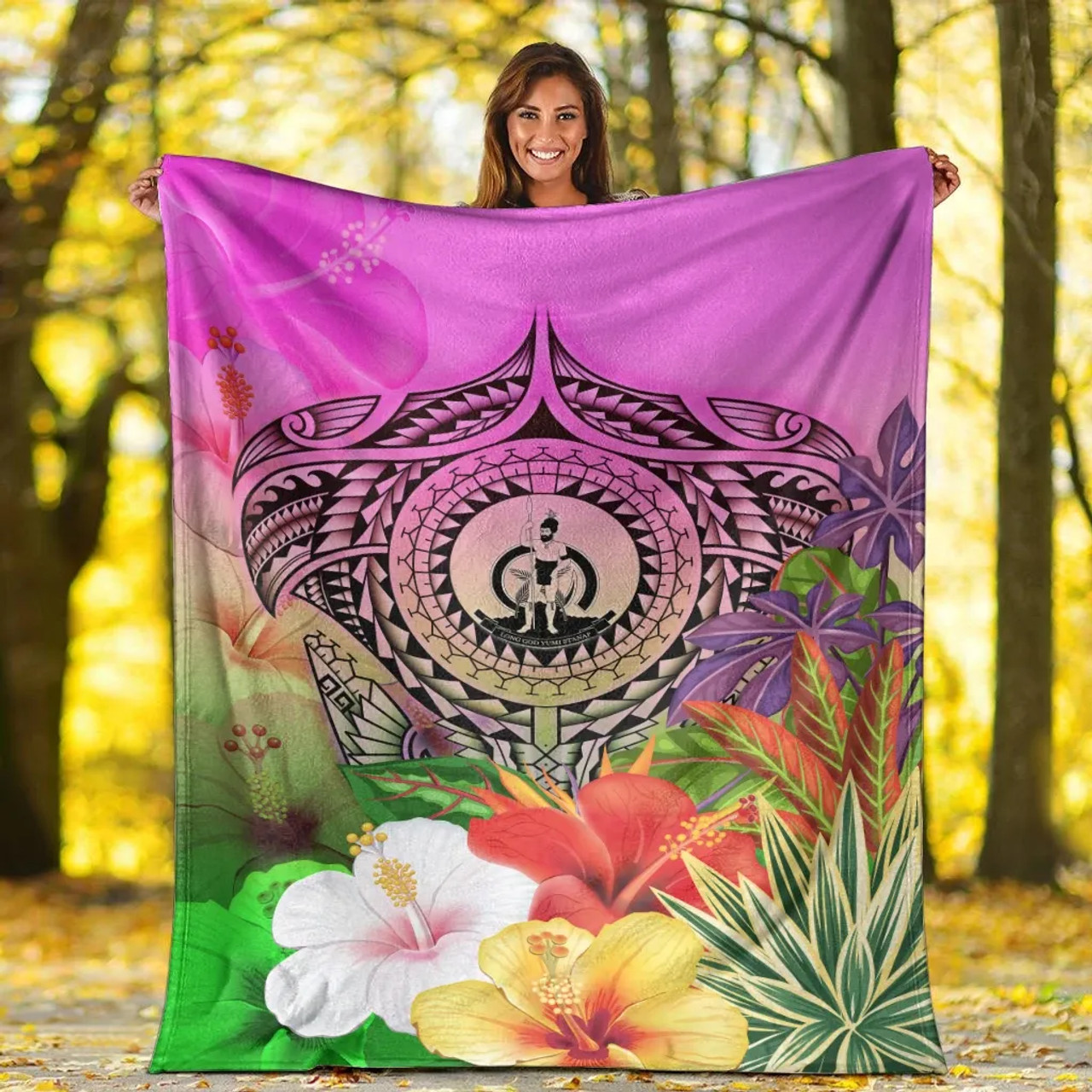 Vanuatu Premium Blanket - Manta Ray Tropical Flowers 5