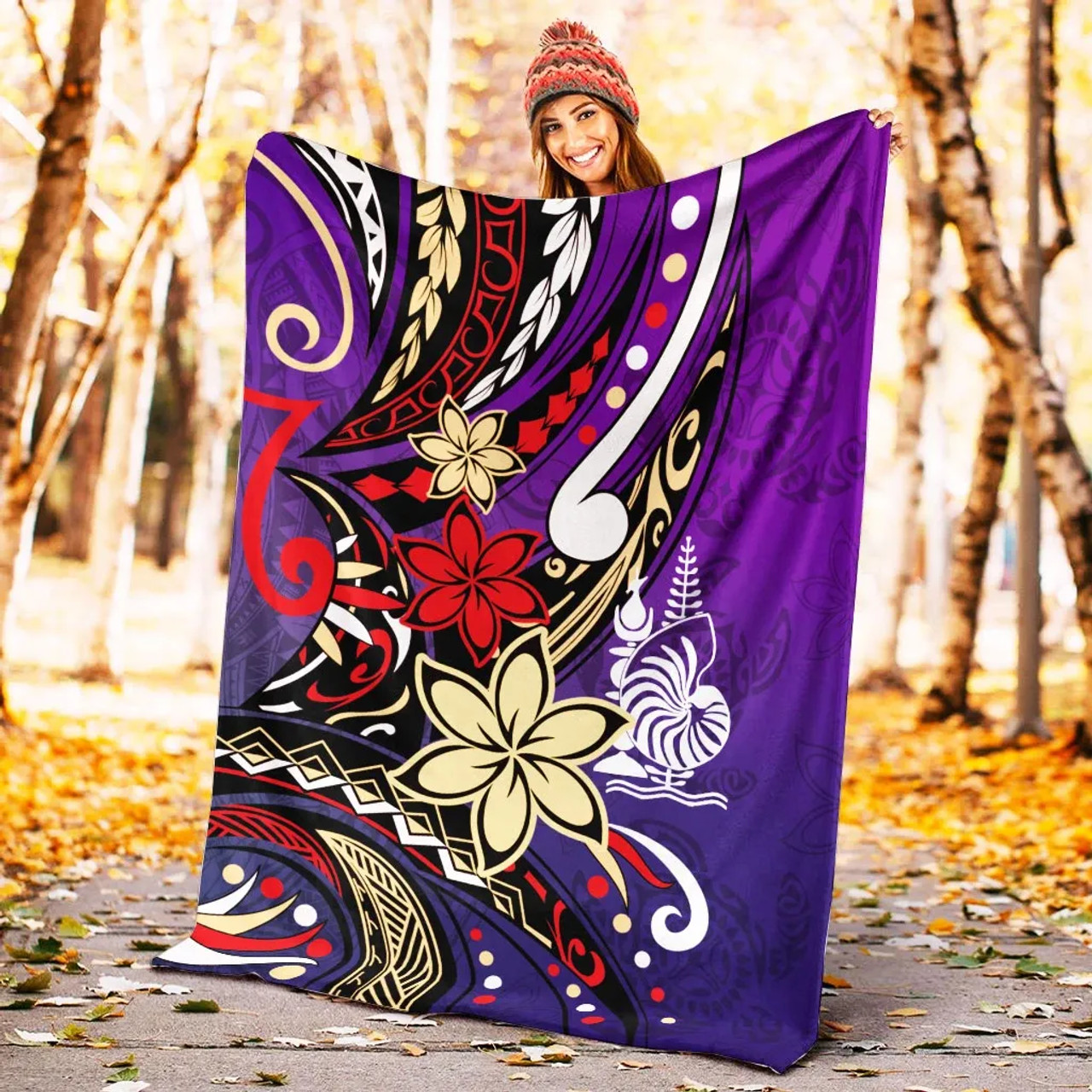 New Caledonia Premium Blanket - Tribal Flower With Special Turtles Purple Color 4