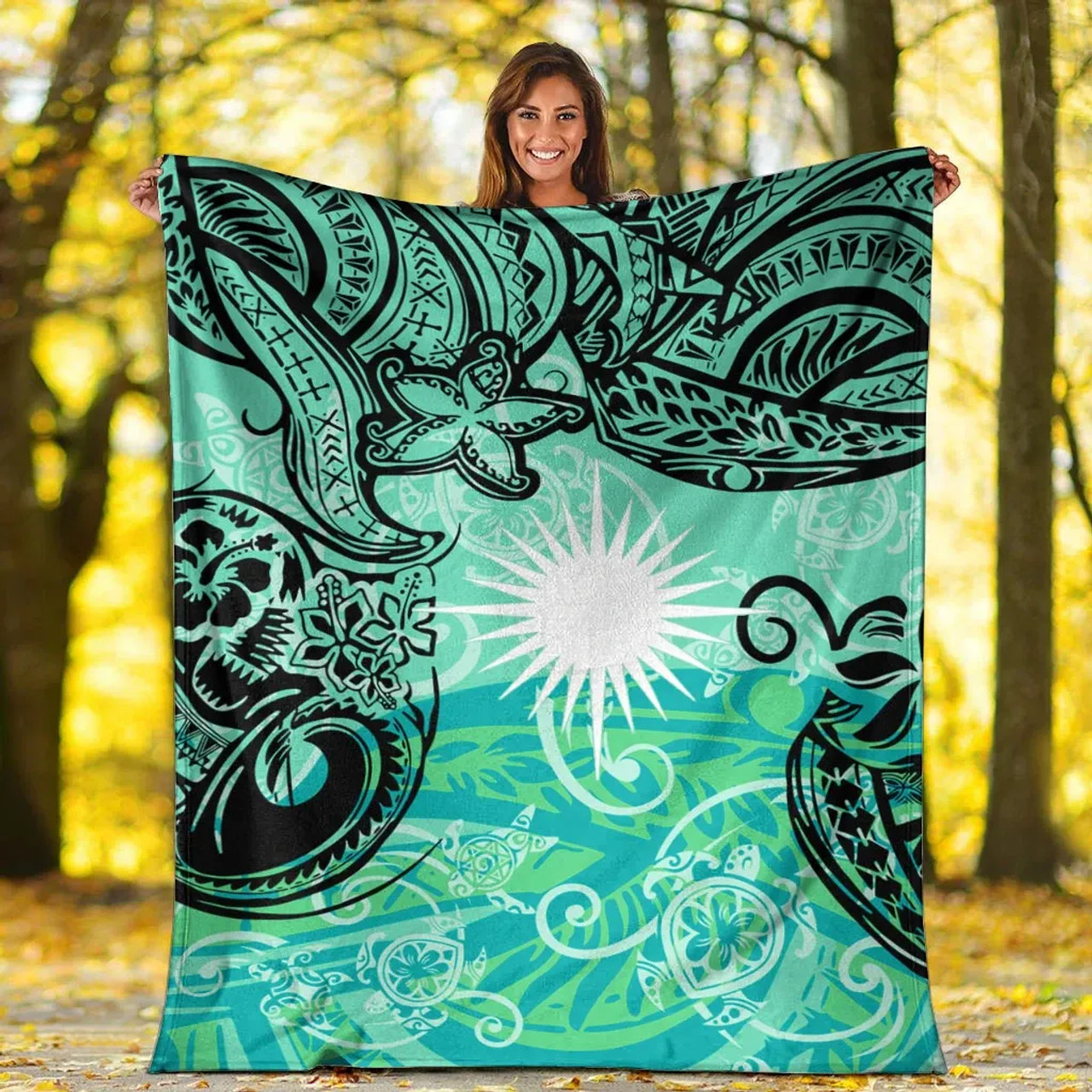 Marshall Islands Premium Blanket - Vintage Floral Pattern Green Color 5