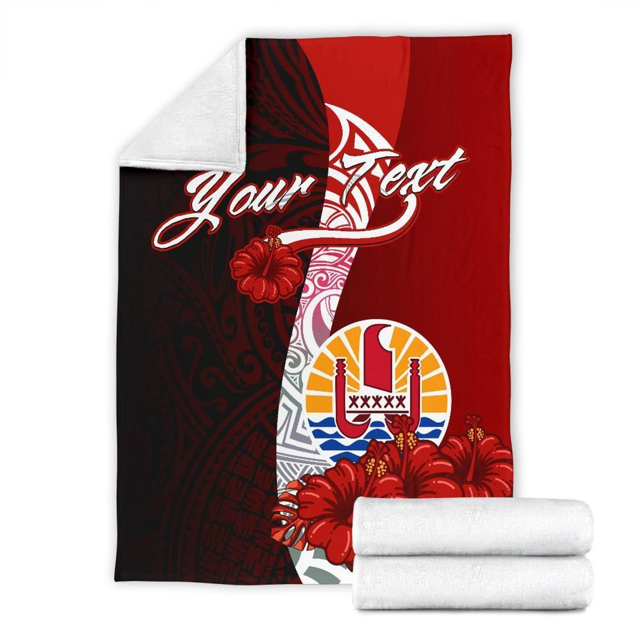 Tahiti Polynesian Custom Personalised Premium Blanket - Coat Of Arm With Hibiscus 2