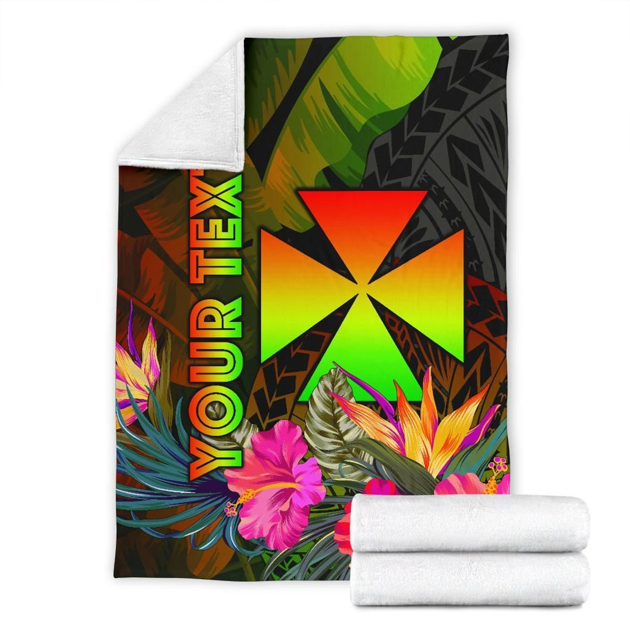 Wallis and Futuna Polynesian Personalised Premium Blanket - Hibiscus and Banana Leaves 7