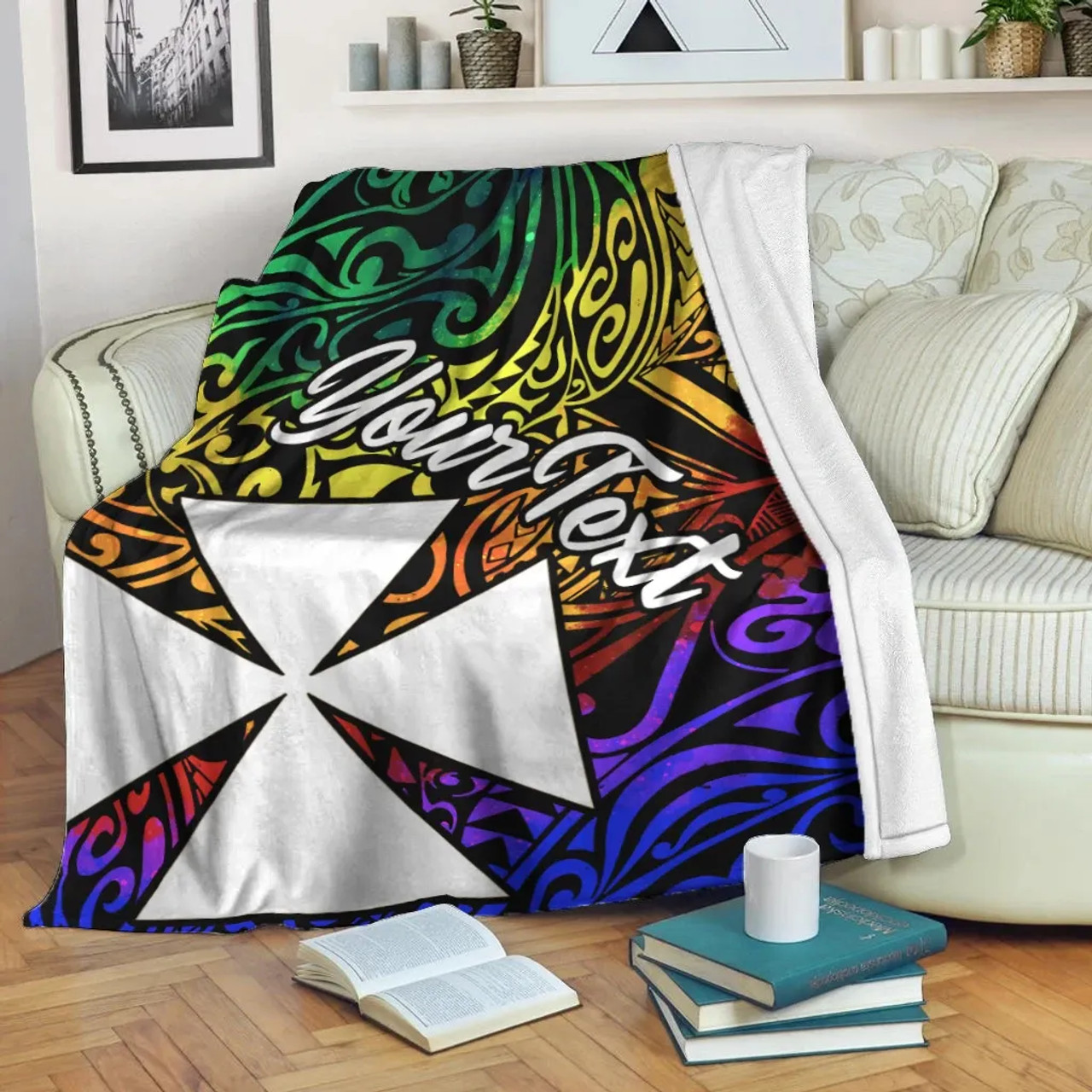 Wallis and Futuna Custom Personalised Premium Blanket - Rainbow Polynesian Pattern 4