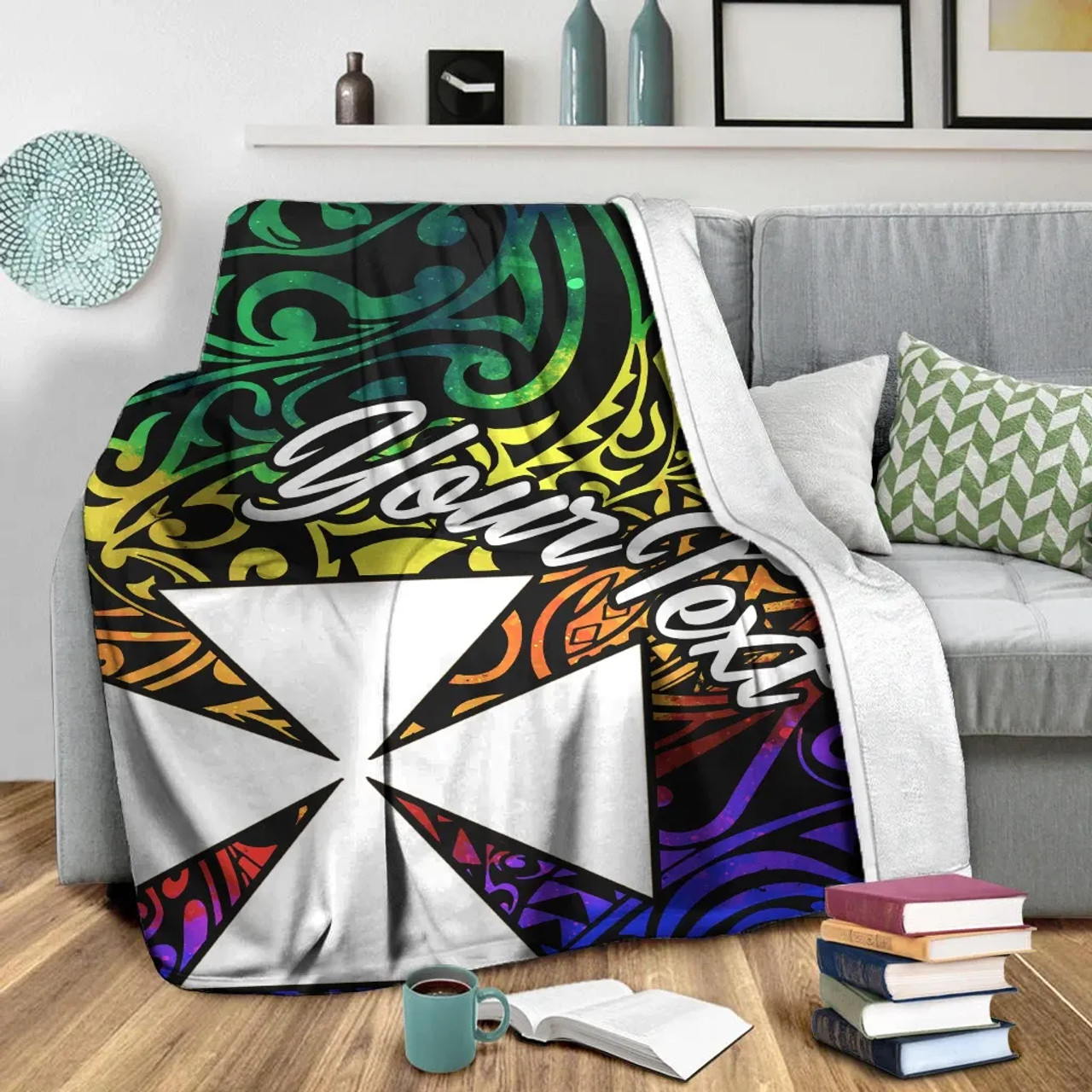 Wallis and Futuna Custom Personalised Premium Blanket - Rainbow Polynesian Pattern 5