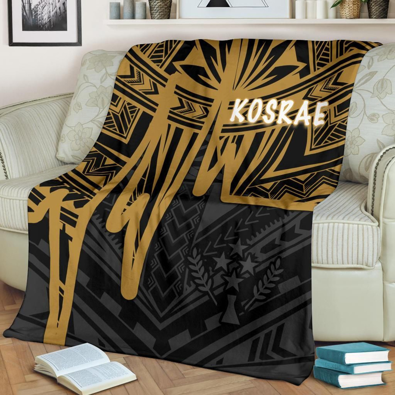 Kosrae Premium Blanket - Kosrae Seal In Heartbeat Patterns Style (Gold) 1