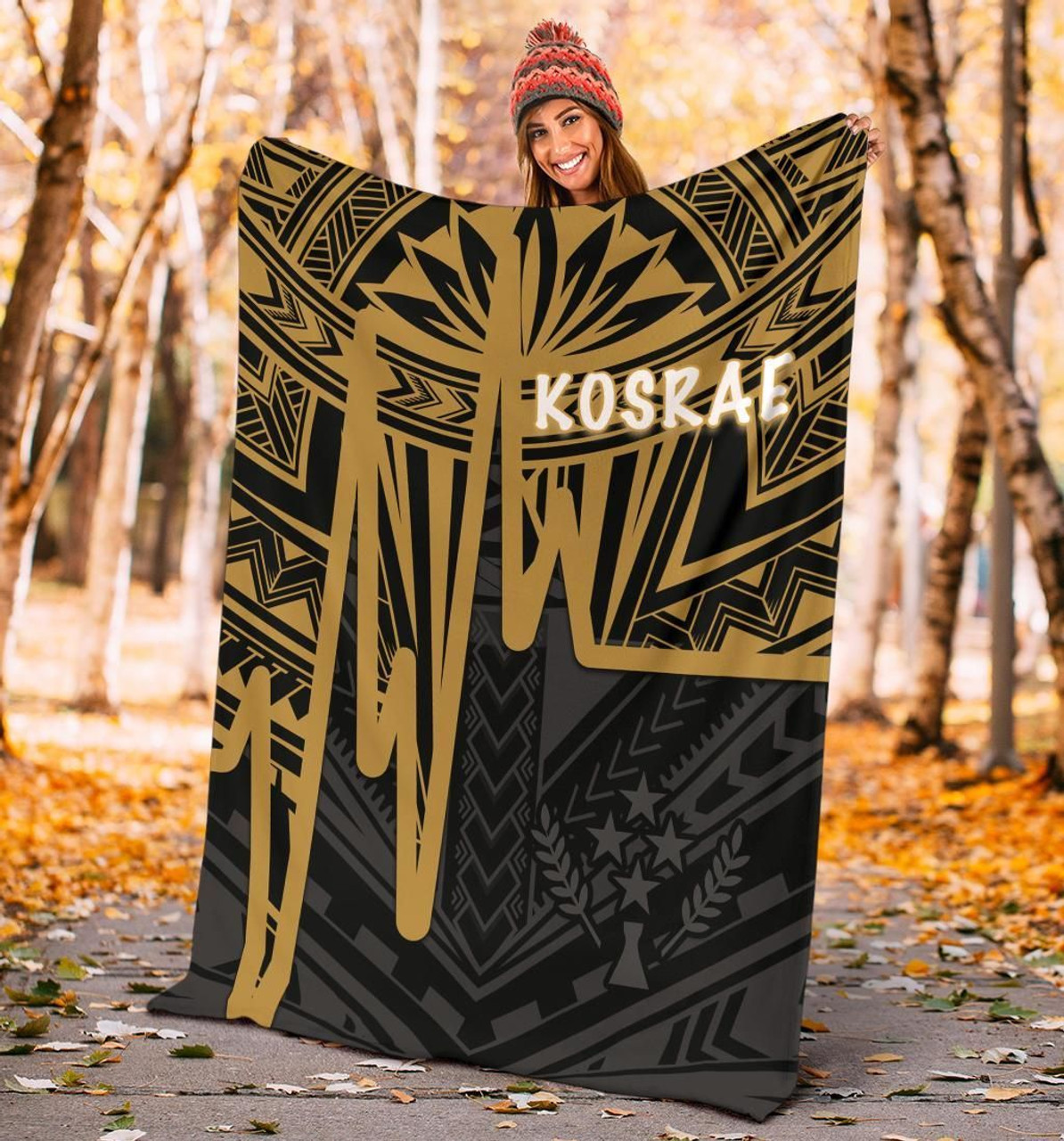 Kosrae Premium Blanket - Kosrae Seal In Heartbeat Patterns Style (Gold) 2