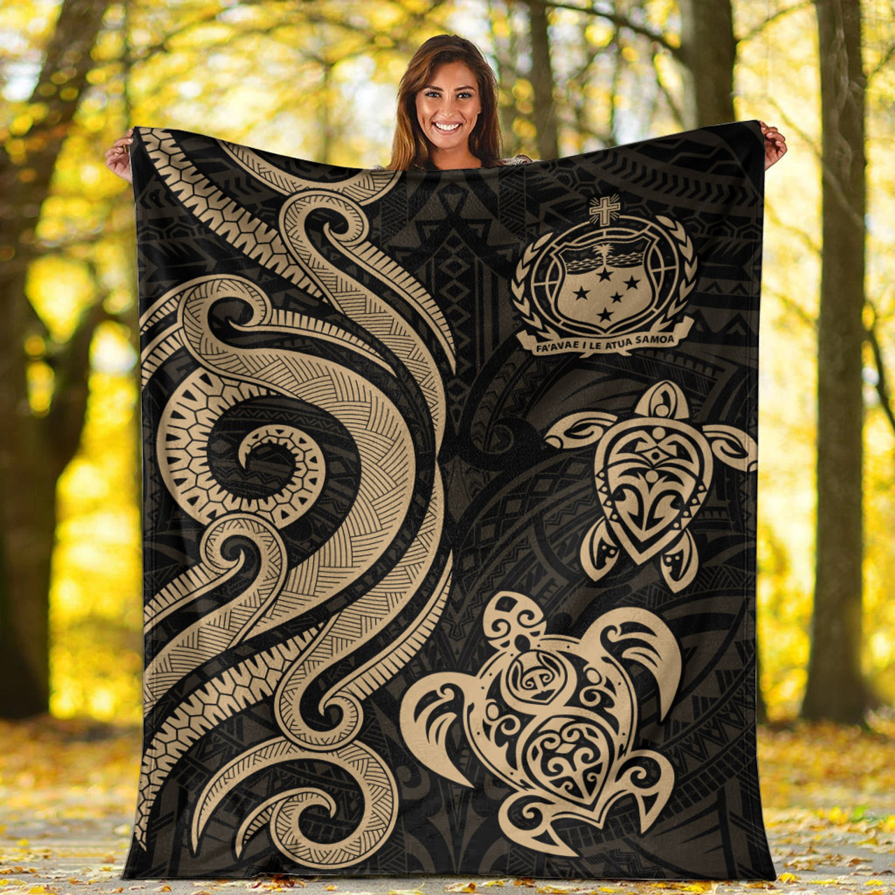 Samoa Polynesian Premium Blanket - Gold Tentacle Turtle