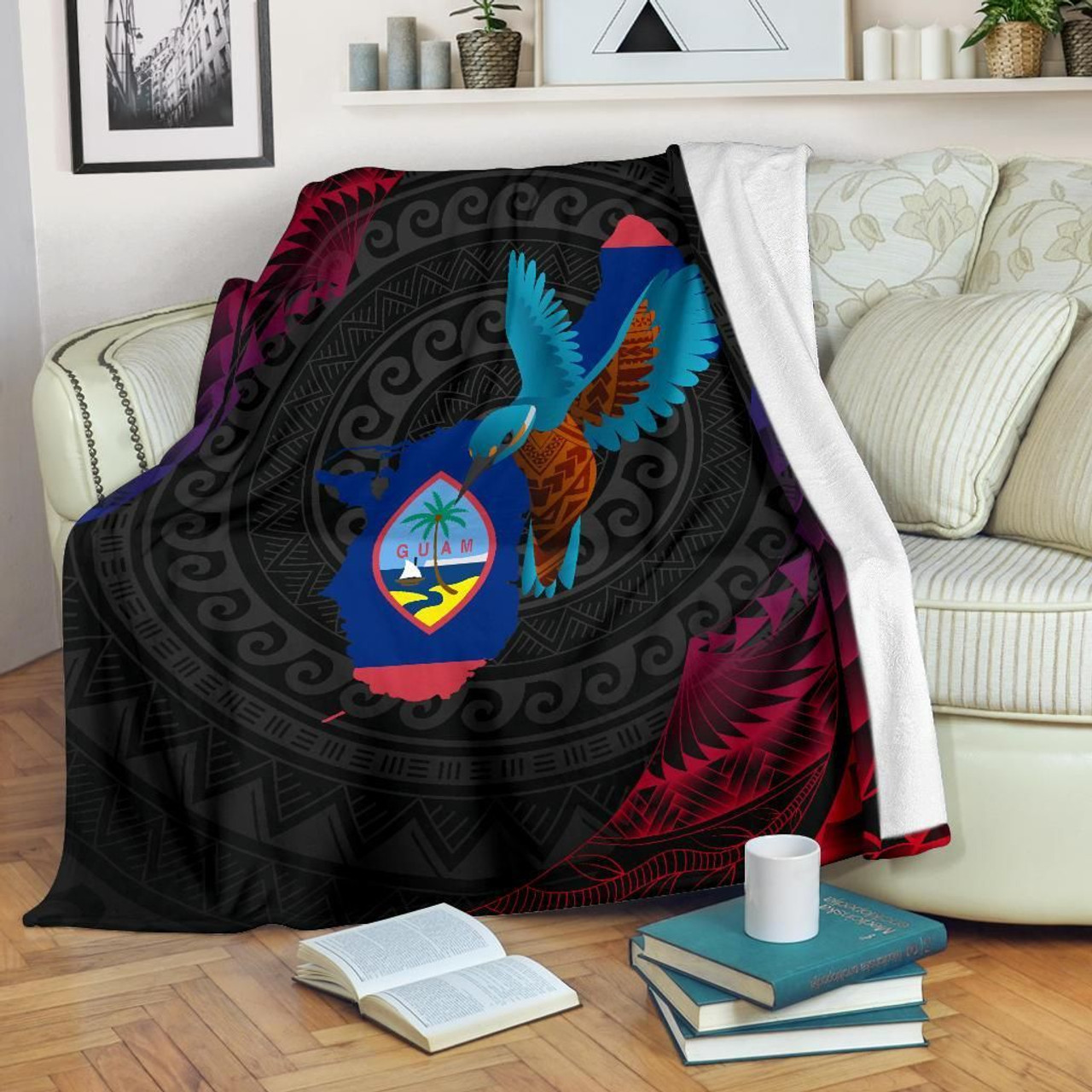 Guam Premium Blanket - KingFisher Bird With Map 1