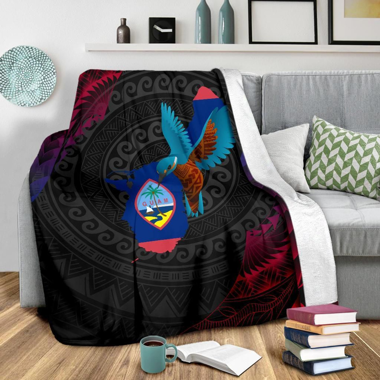 Guam Premium Blanket - KingFisher Bird With Map 3