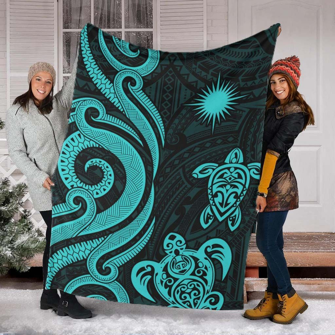 Marshall Islands Premium Blanket - Turquoise Tentacle Turtle Crest 3