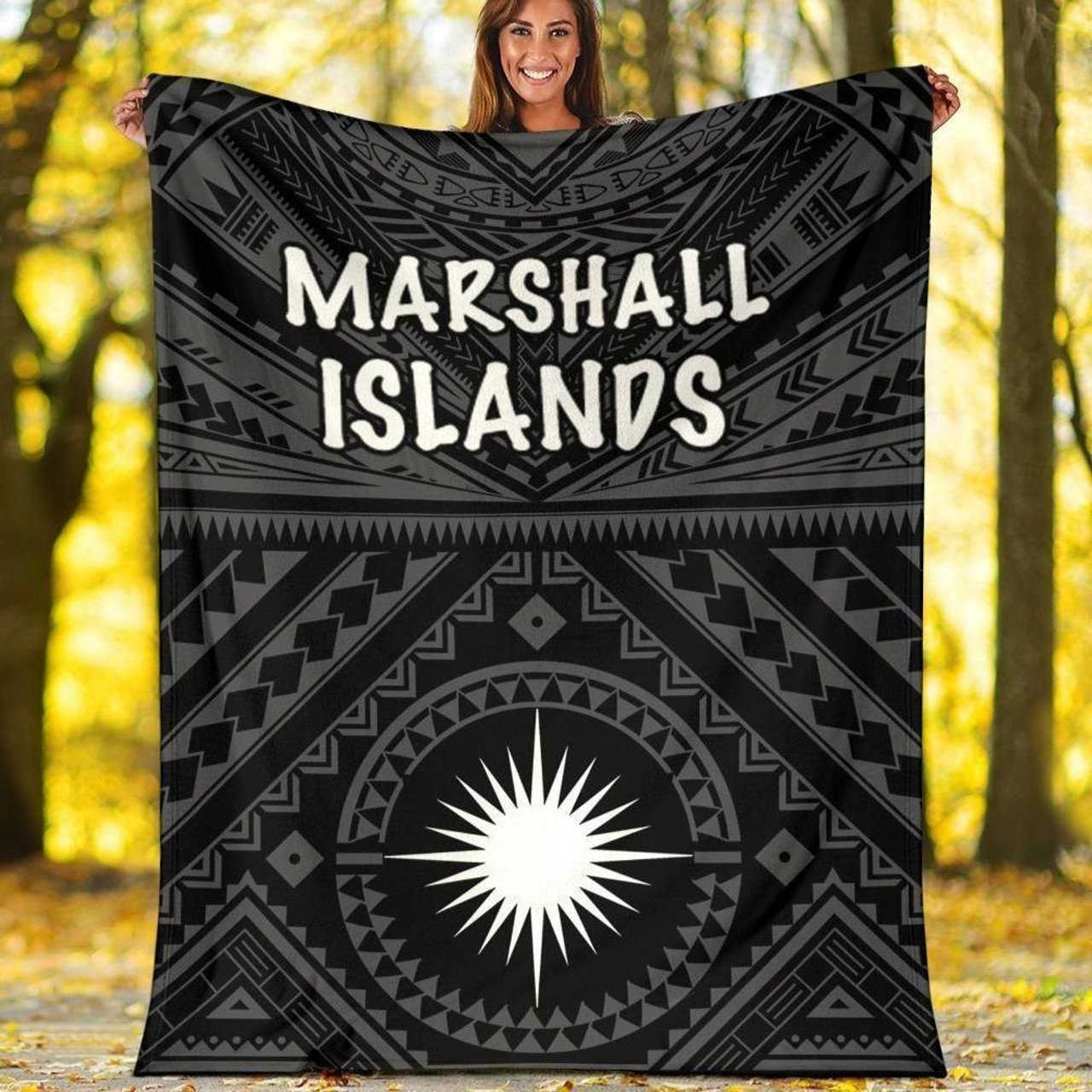 Marshall Premium Blanket - Marshall Seal With Polynesian Tattoo Style (Black) 5