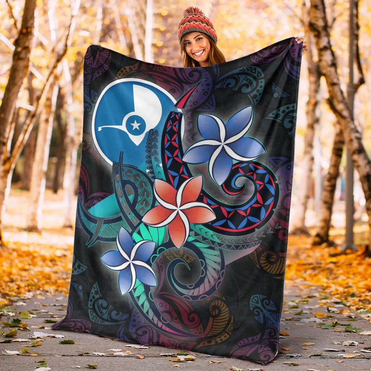 Yap State Premium Blanket - Plumeria Flowers Style 6