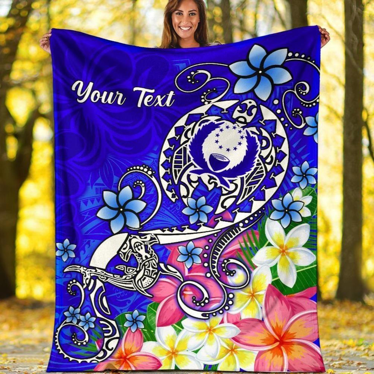 Pohnpei Custom Personalised Premium Blanket - Turtle Plumeria (Blue) 1