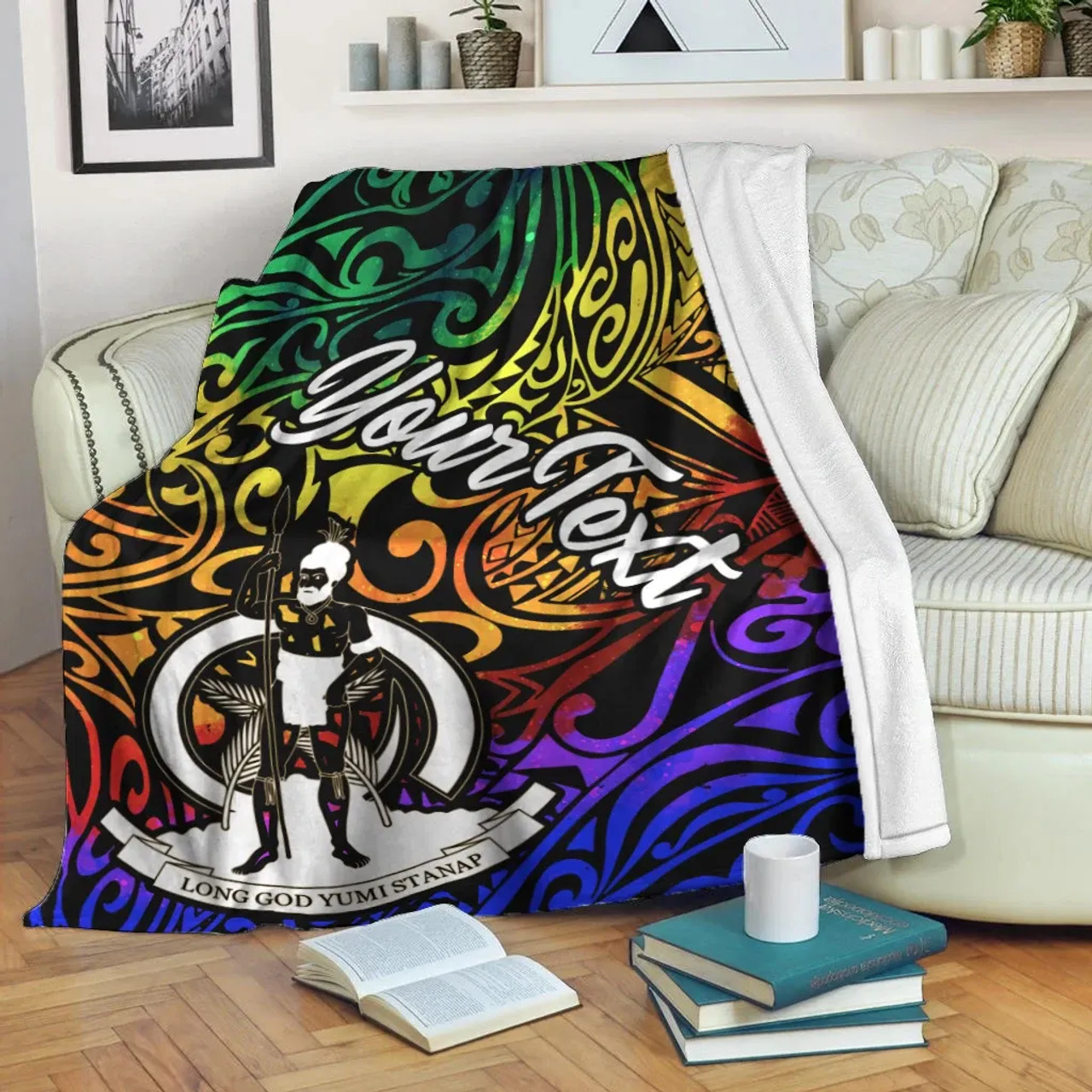 Vanuatu Custom Personalised Premium Blanket - Rainbow Polynesian Pattern 6