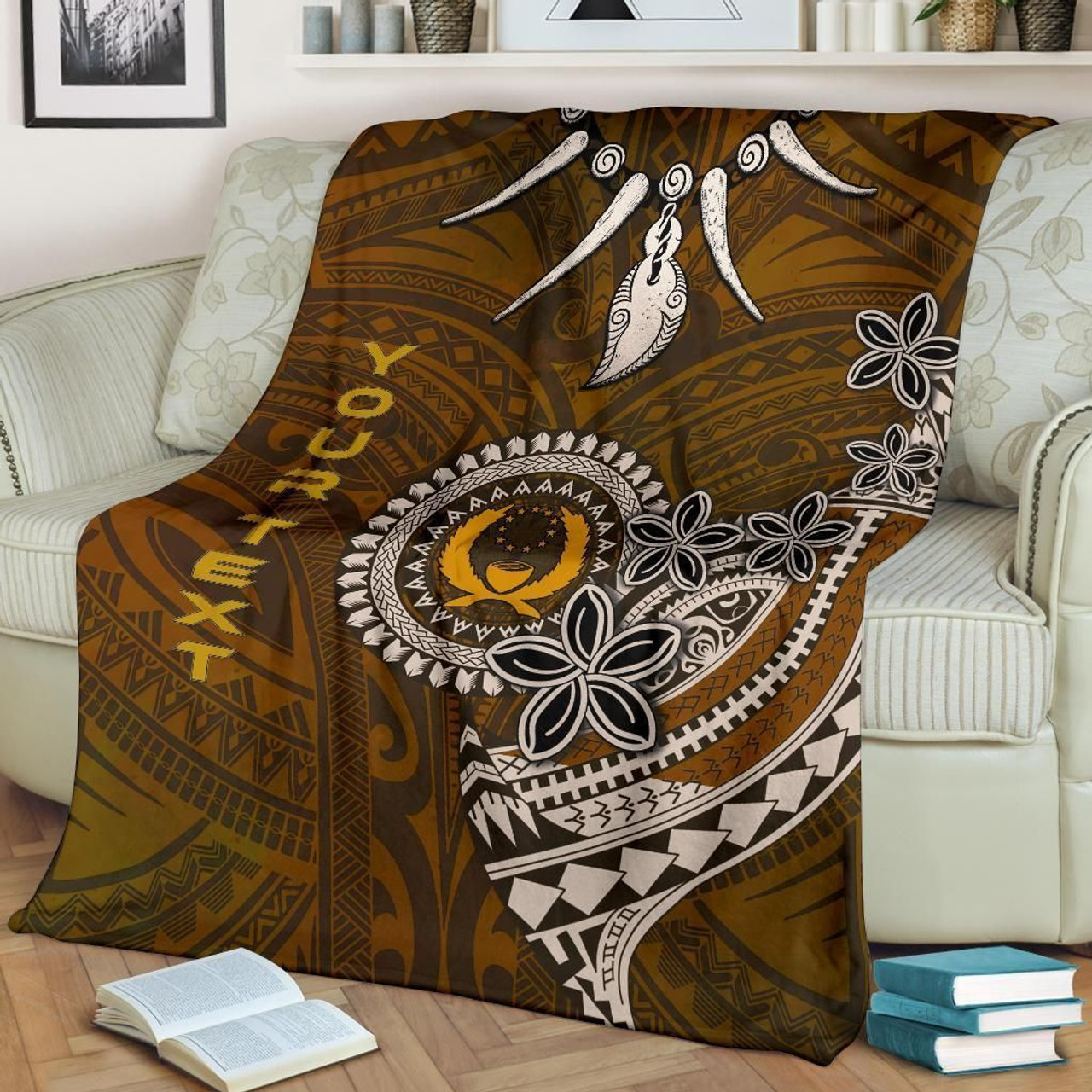 Pohnpei Custom Personalised Premium Blankets - Polynesian Boar Tusk 1