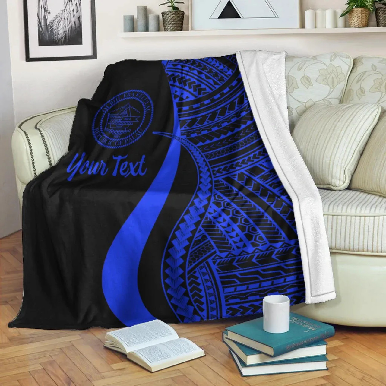 Palau Custom Personalised Premium Blanket - Blue Polynesian Tentacle Tribal Pattern Crest 2
