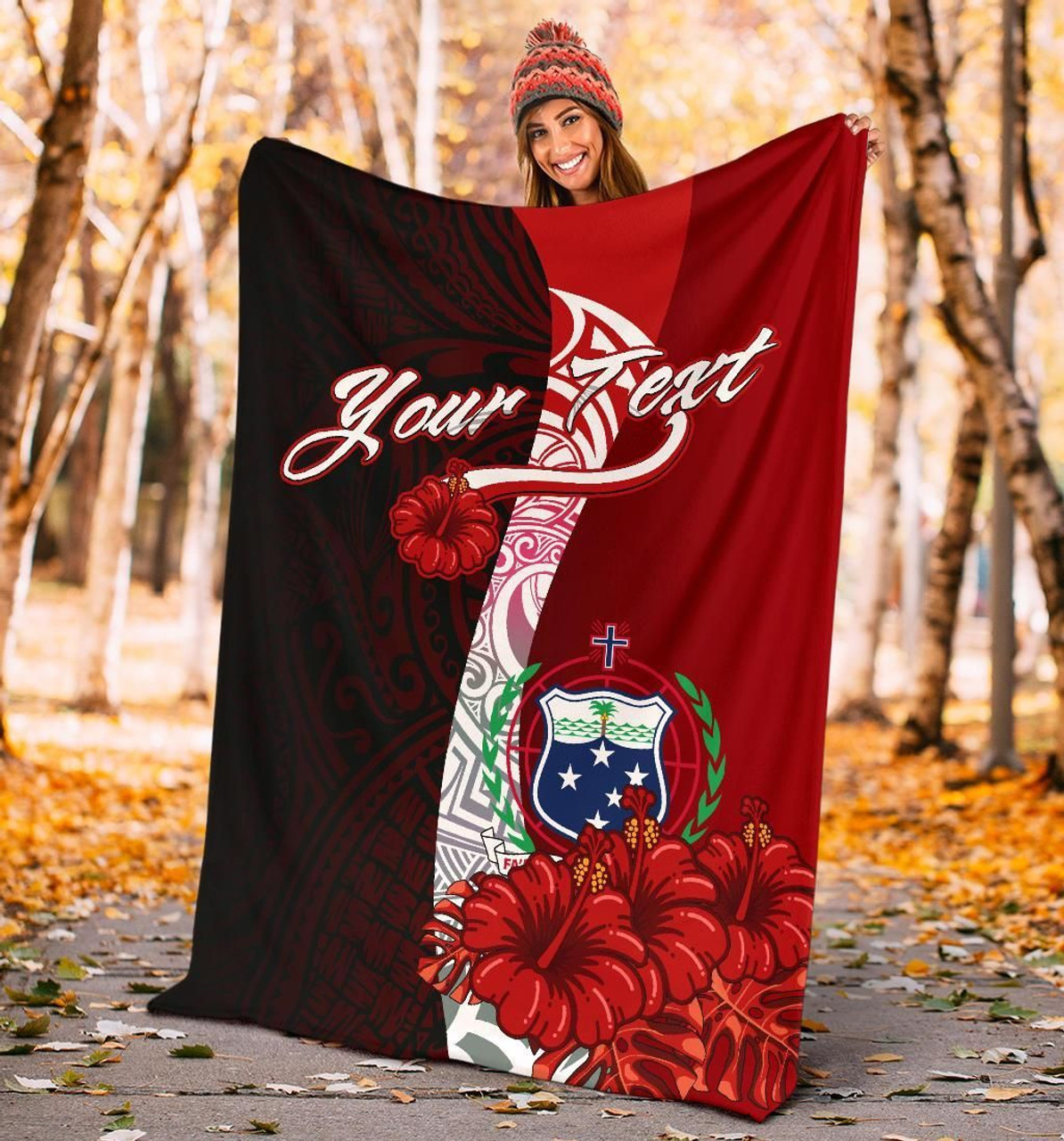 Samoa Polynesian Custom Personalised Premium Blanket - Coat Of Arm With Hibiscus 5