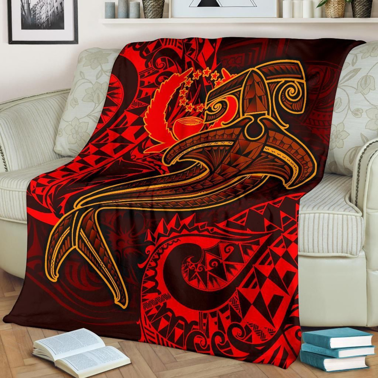 Pohnpei Premium Blanket - Red Shark Polynesian Tattoo 2