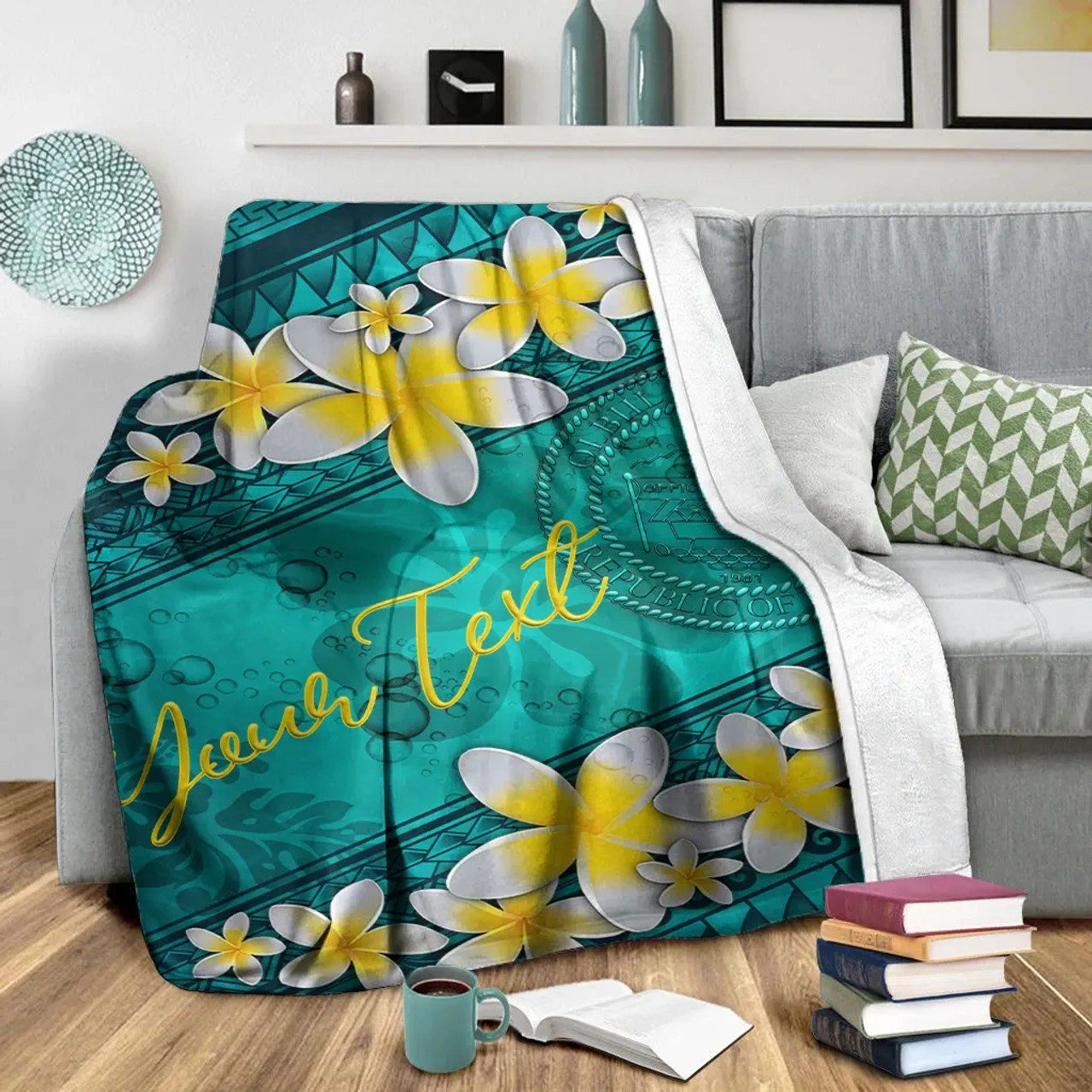 Palau Polynesian Custom Personalised Blanket - Plumeria With Blue Ocean 4