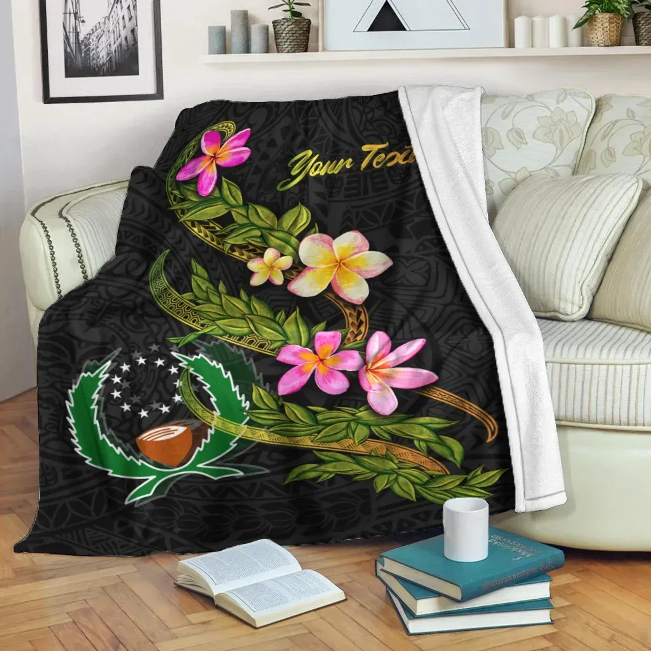 Pohnpei Polynesian Custom Personalised Blanket - Plumeria Tribal 1