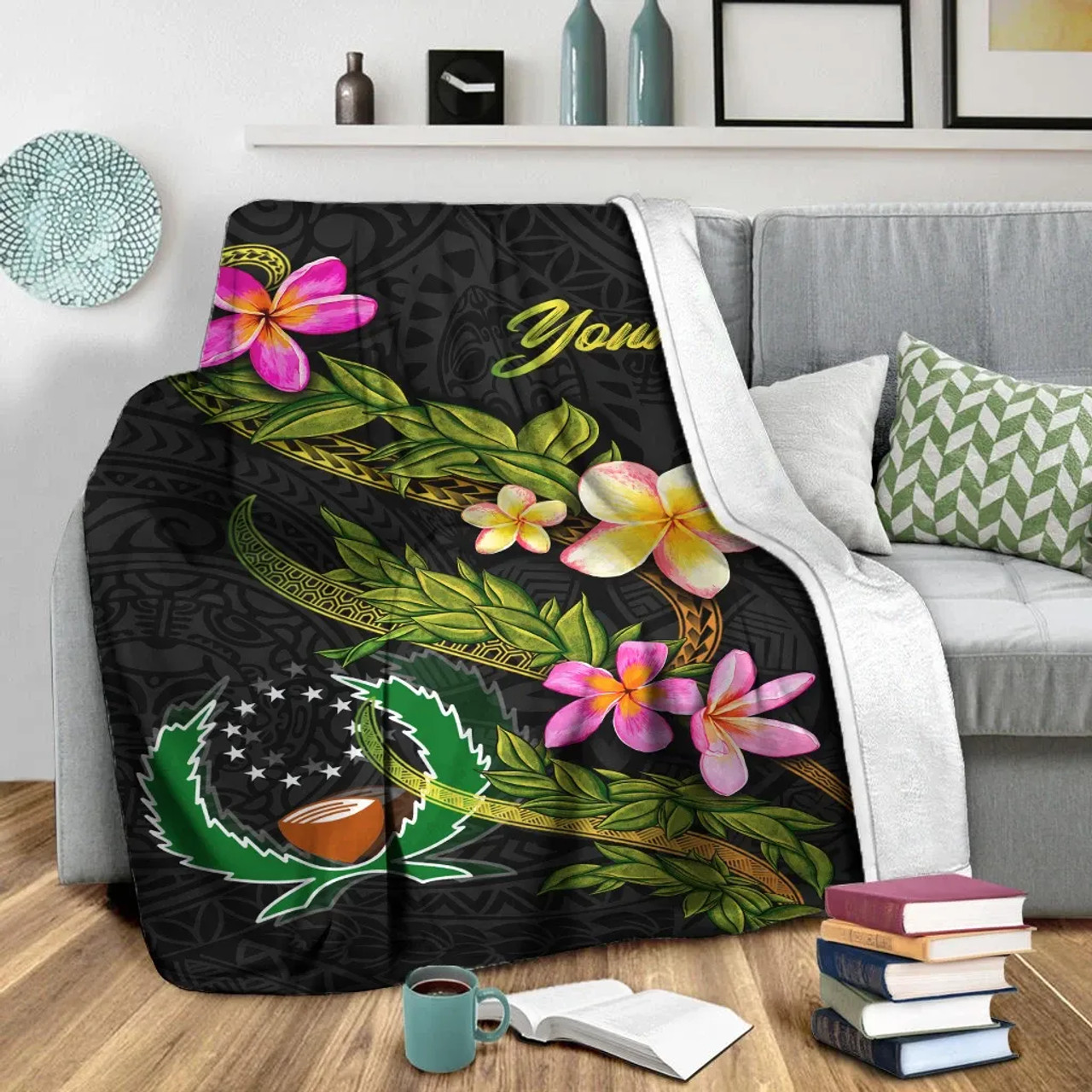 Pohnpei Polynesian Custom Personalised Blanket - Plumeria Tribal 3