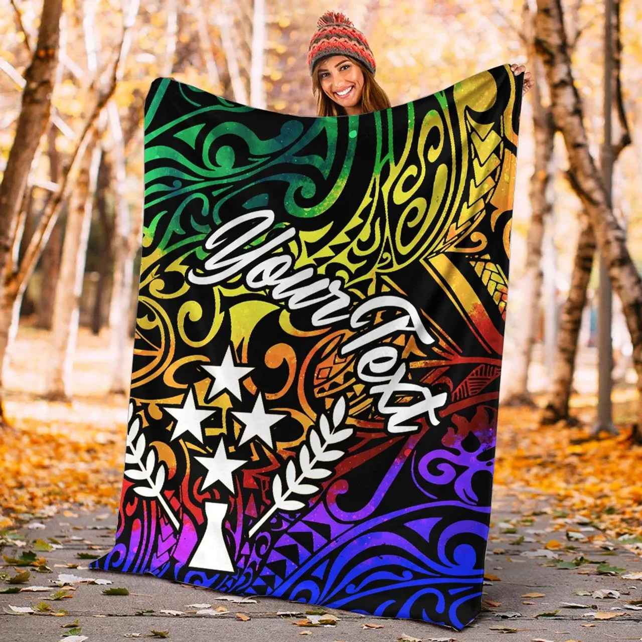 Kosrae Custom Personalised Premium Blanket - Rainbow Polynesian Pattern 2