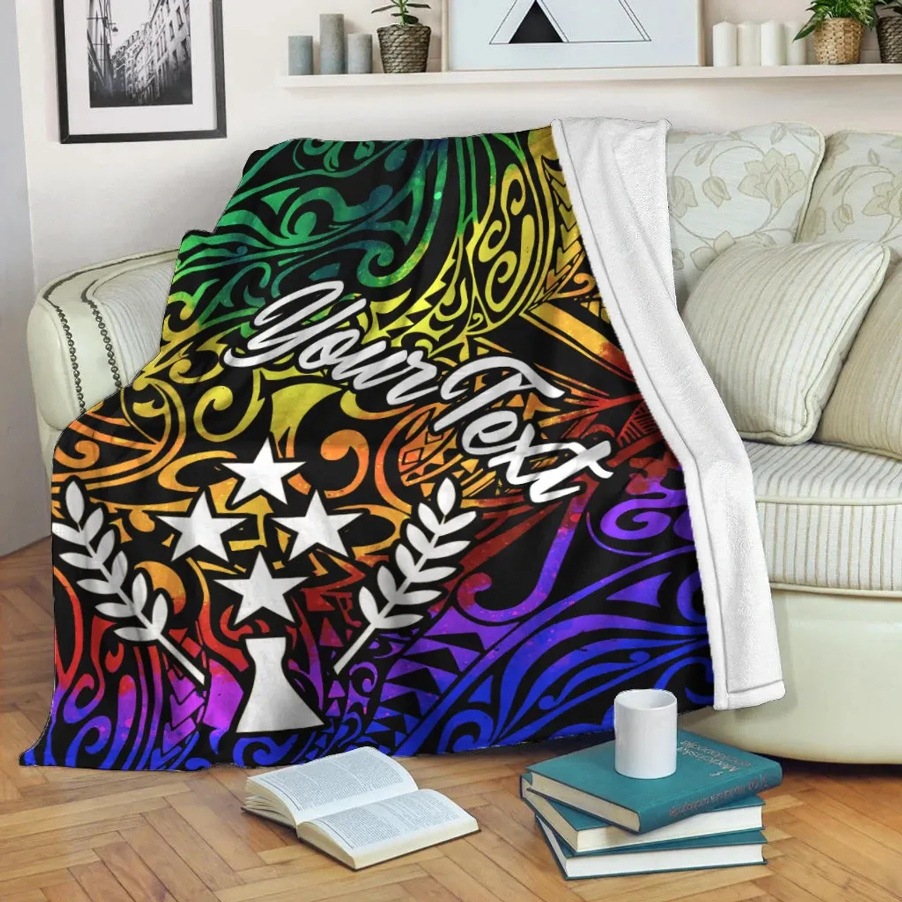 Kosrae Custom Personalised Premium Blanket - Rainbow Polynesian Pattern 4