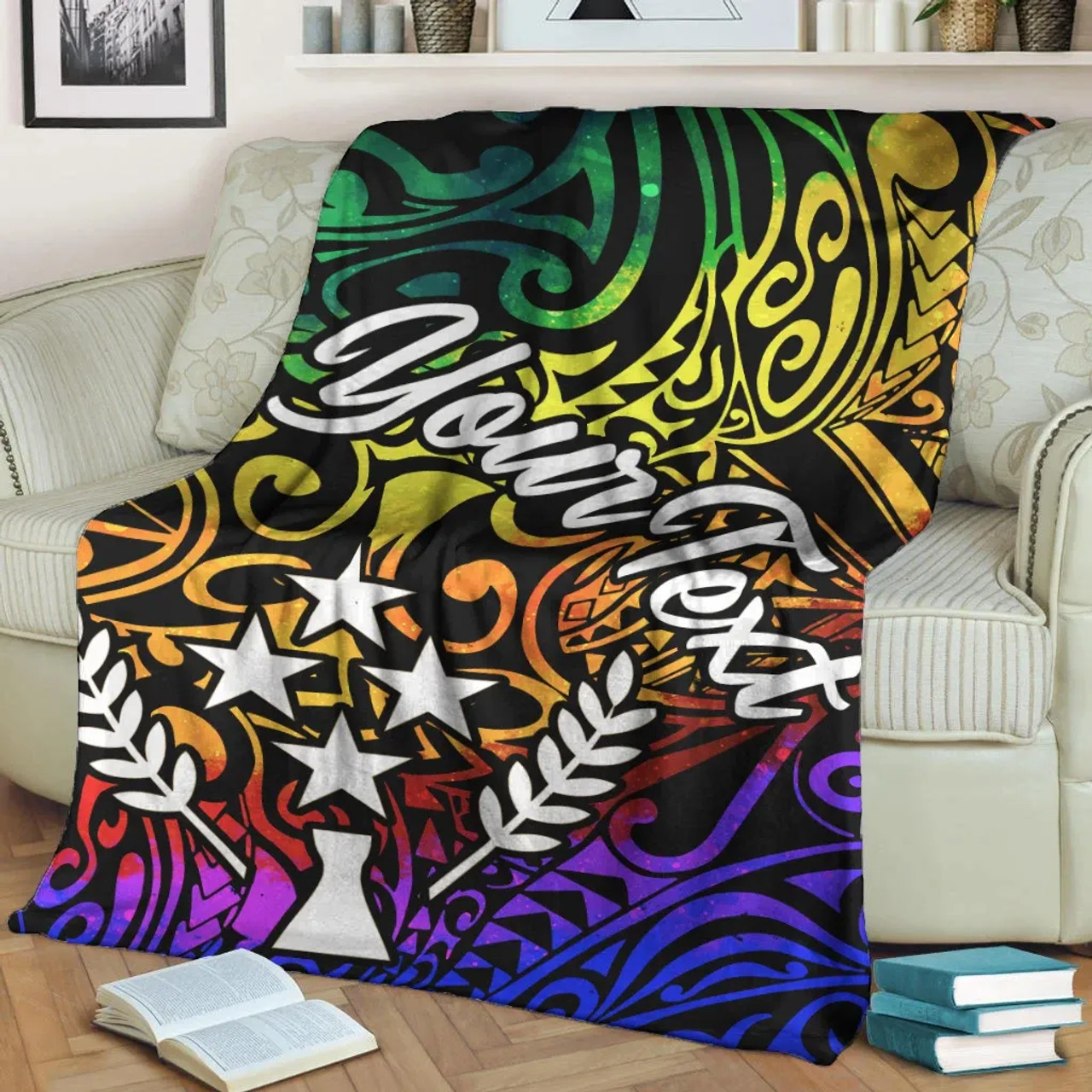 Kosrae Custom Personalised Premium Blanket - Rainbow Polynesian Pattern 5