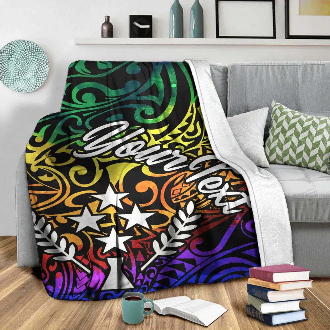 Kosrae Custom Personalised Premium Blanket - Rainbow Polynesian Pattern 6