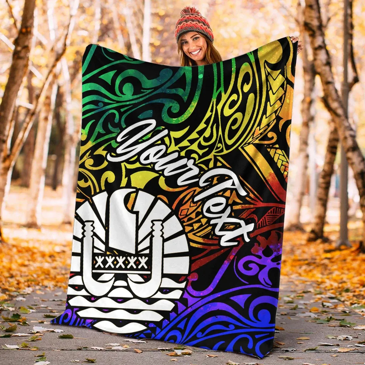 Tahiti Custom Personalised Premium Blanket - Rainbow Polynesian Pattern 2