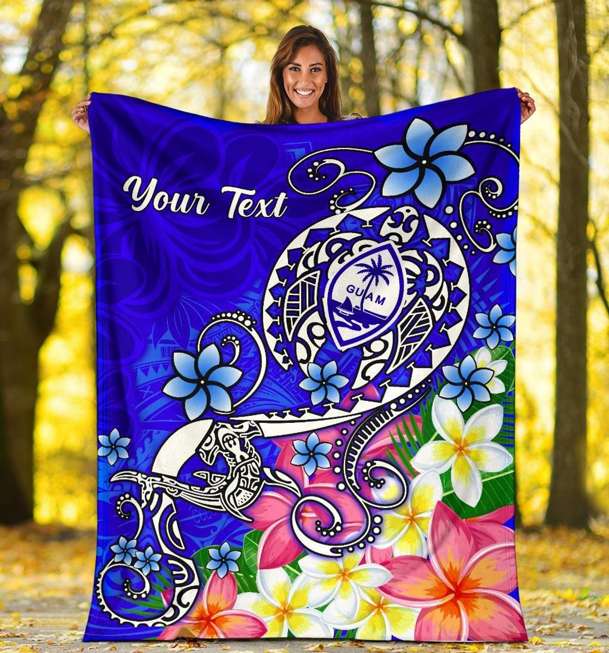 Guam Custom Personalised  Premium Blanket - Turtle Plumeria (Blue) 5