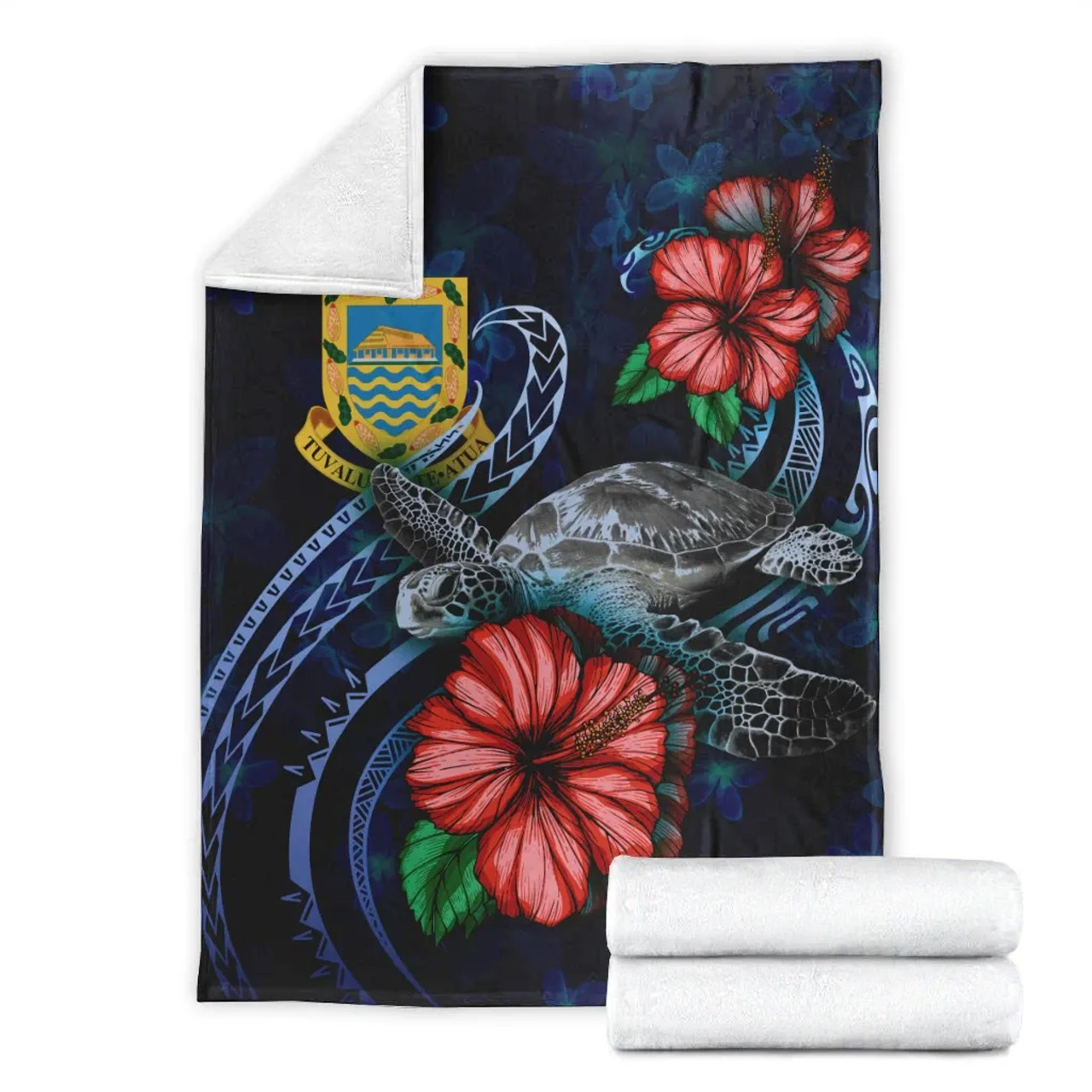 Tuvalu Polynesian Premium Blanket - Blue Turtle Hibiscus 7