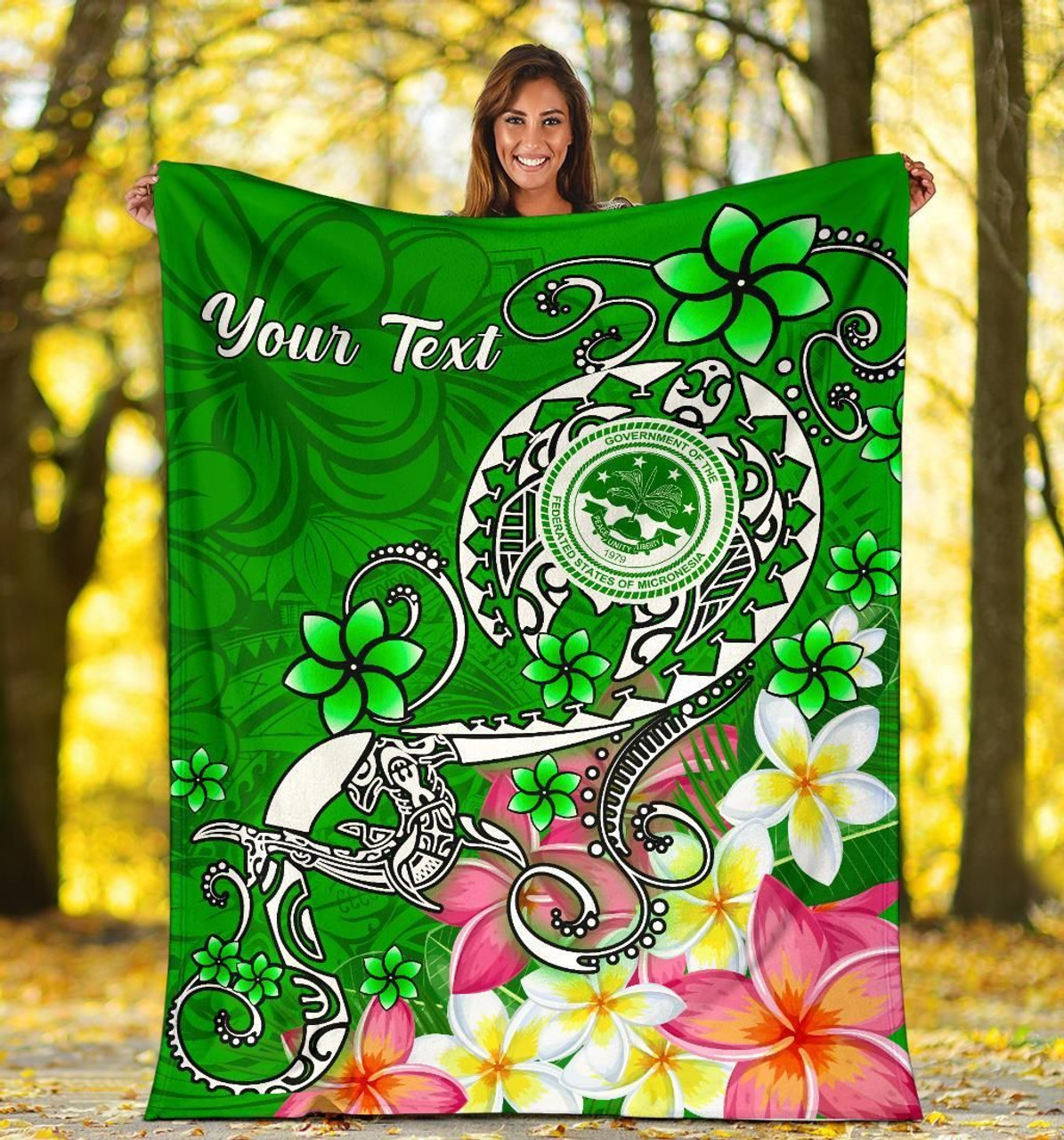 FSM Custom Personalised Premium Blanket - Turtle Plumeria (Green) 5