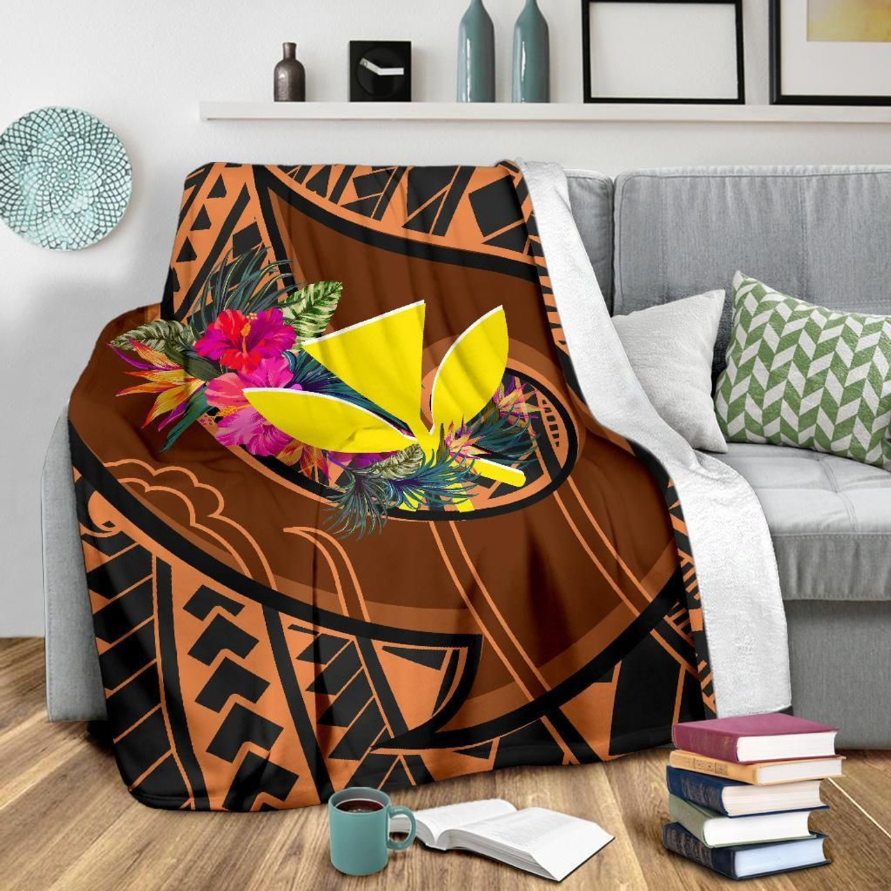 Hawaii Kanaka Maoli Premium Blanket - Polynesian Hook And Hibiscus 3