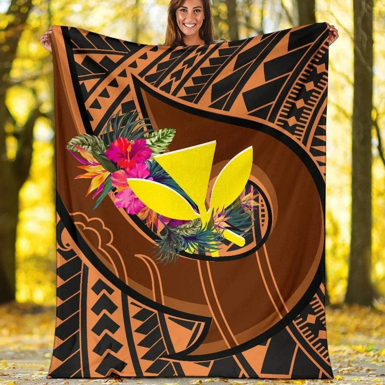 Hawaii Kanaka Maoli Premium Blanket - Polynesian Hook And Hibiscus 5