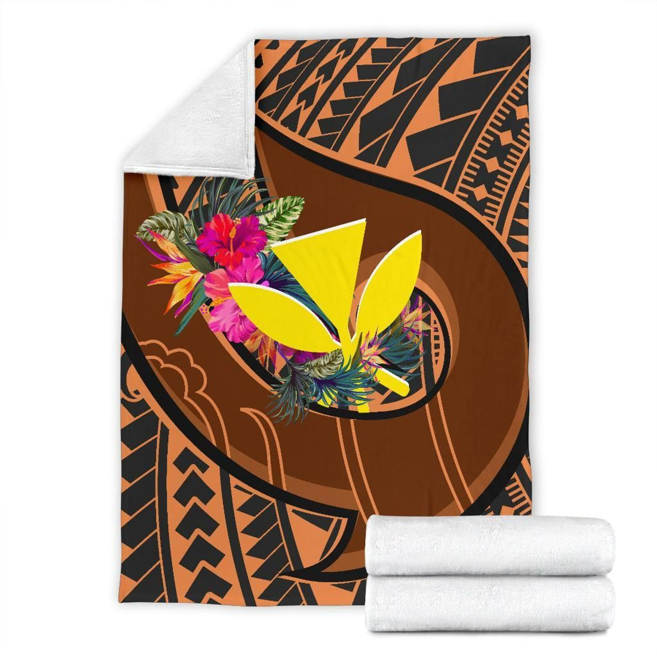Hawaii Kanaka Maoli Premium Blanket - Polynesian Hook And Hibiscus 7