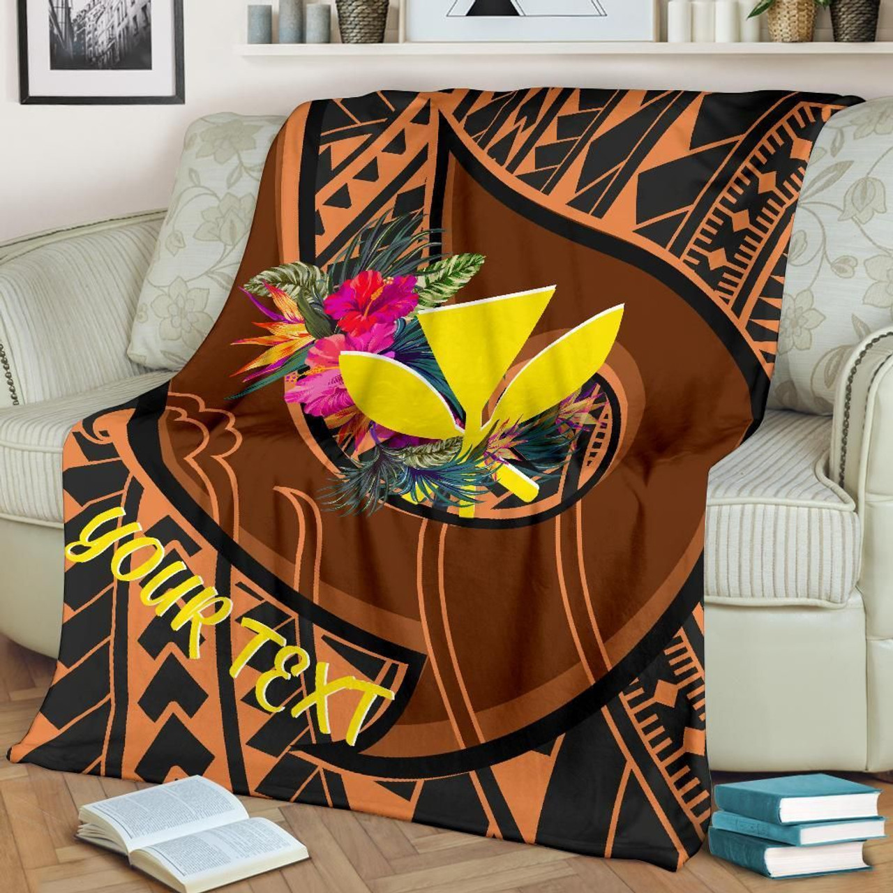 Hawaii Kanaka Maoli Premium Blanket - Polynesian Hook And Hibiscus 1